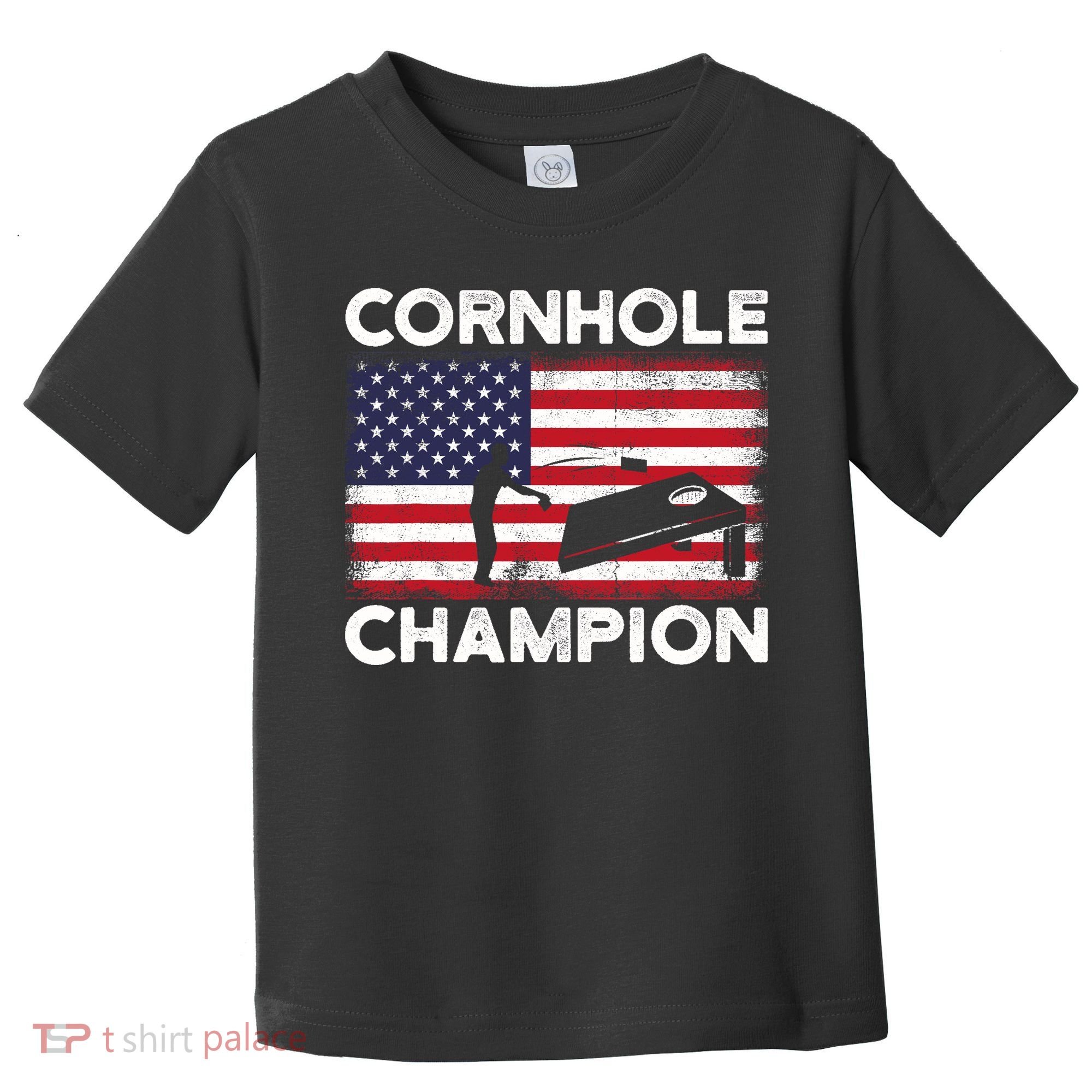 Cornhole Champion American Flag USA July 4th Cornhole Toddler T-Shirt