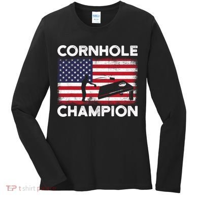 Cornhole Champion American Flag USA July 4th Cornhole Women's Long Sleeve Shirt