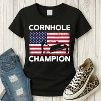 Cornhole Champion American Flag USA July 4th Cornhole Women's T-Shirt thumb 3