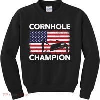 Cornhole Champion American Flag USA July 4th Cornhole Kids Sweatshirt thumb 0
