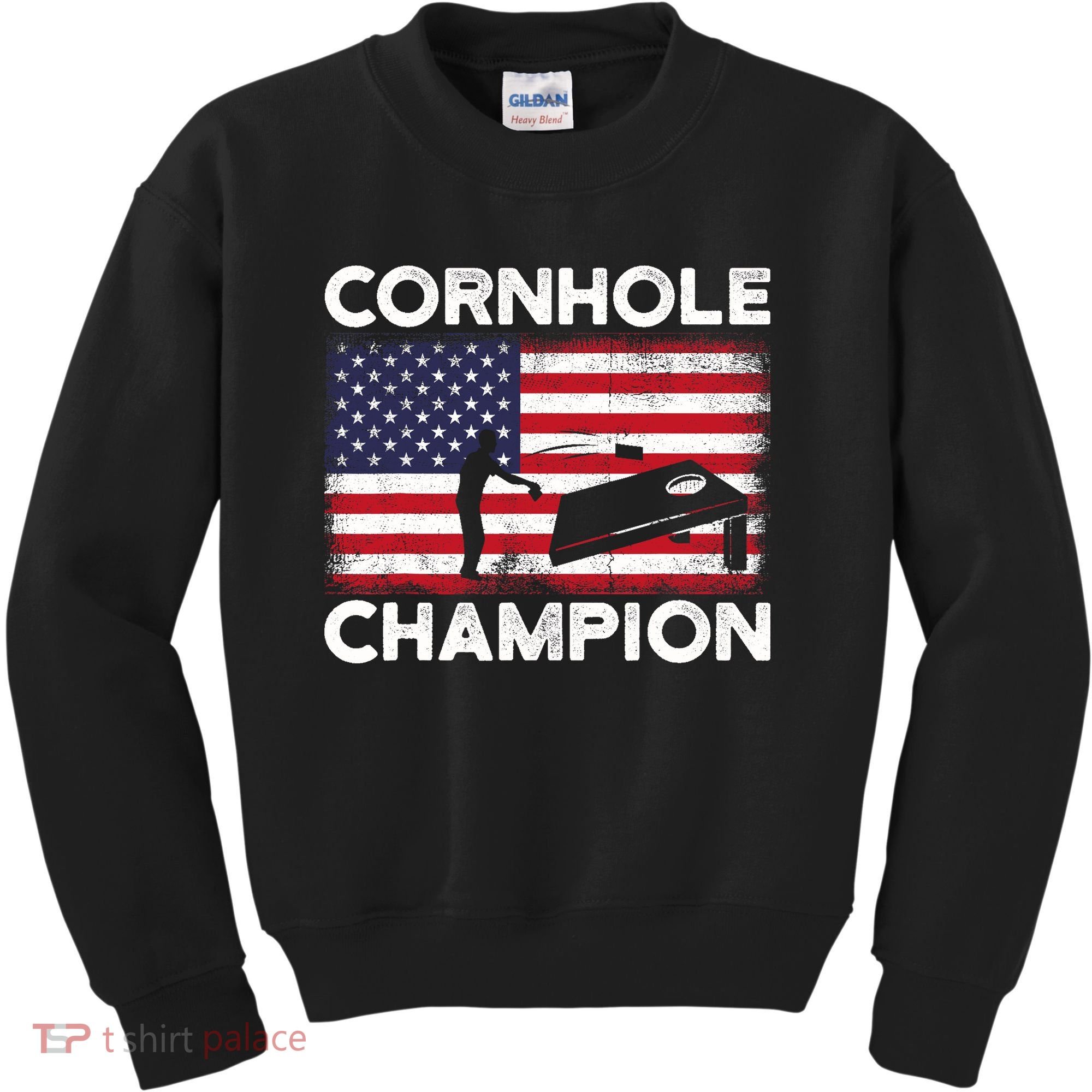 Cornhole Champion American Flag USA July 4th Cornhole Kids Sweatshirt