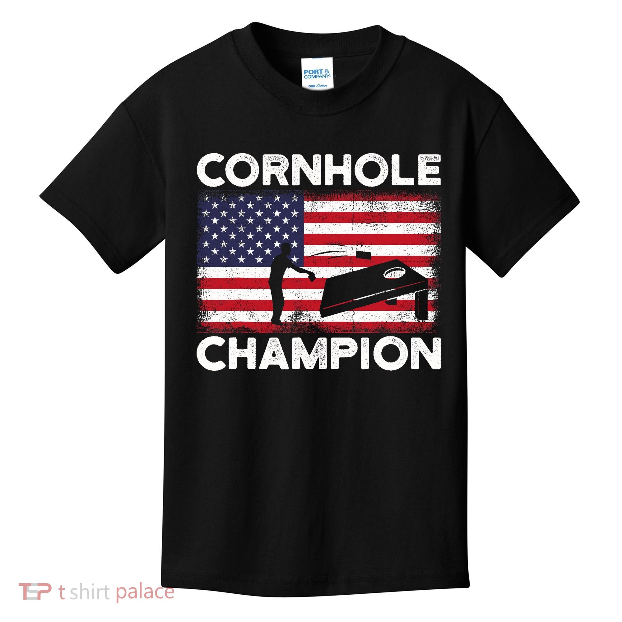 Cornhole Champion American Flag USA July 4th Cornhole Kids T-Shirt