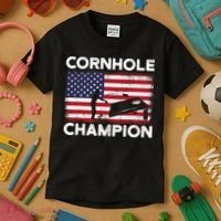 Cornhole Champion American Flag USA July 4th Cornhole Kids T-Shirt thumb 3
