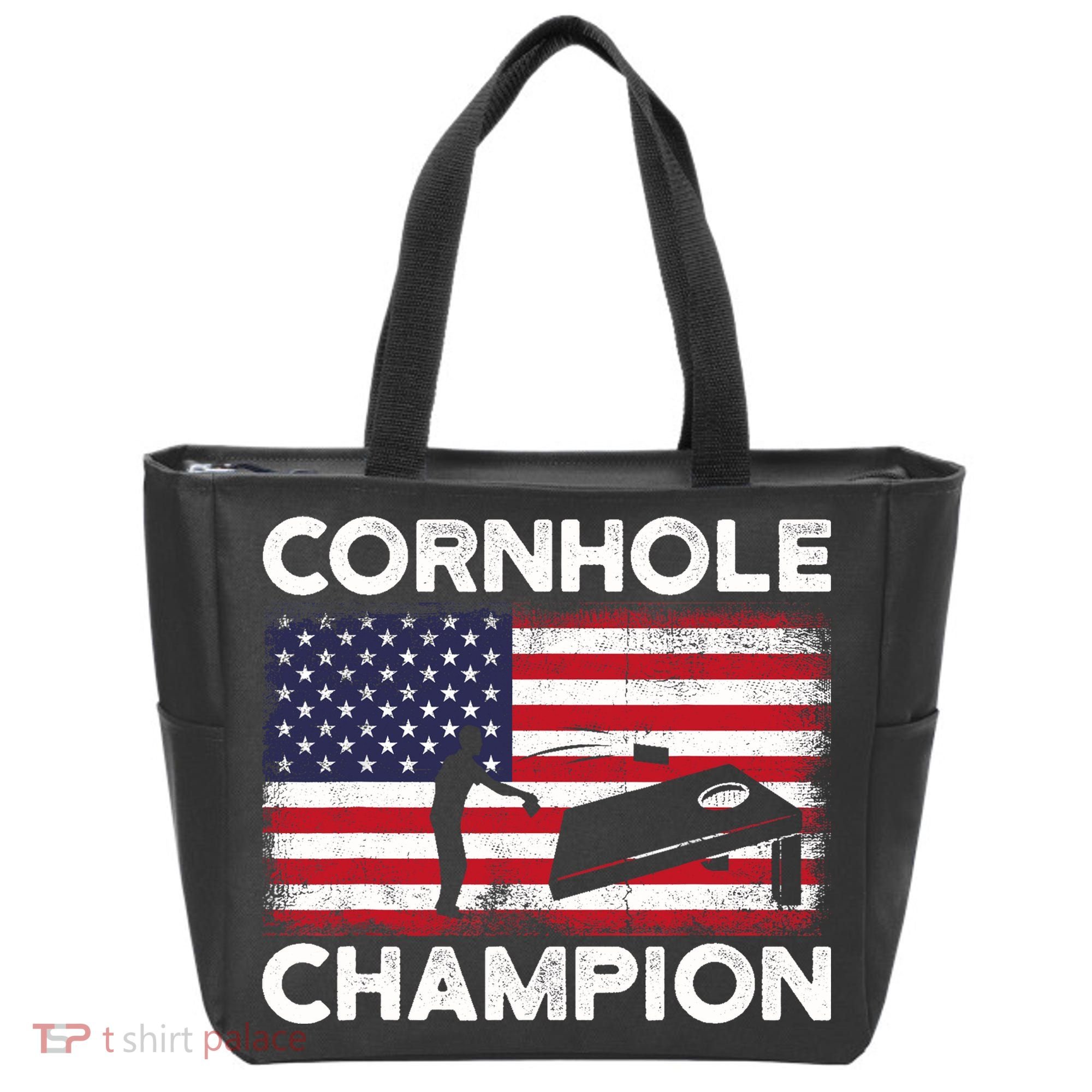 Cornhole Champion American Flag USA July 4th Cornhole Tote Bag