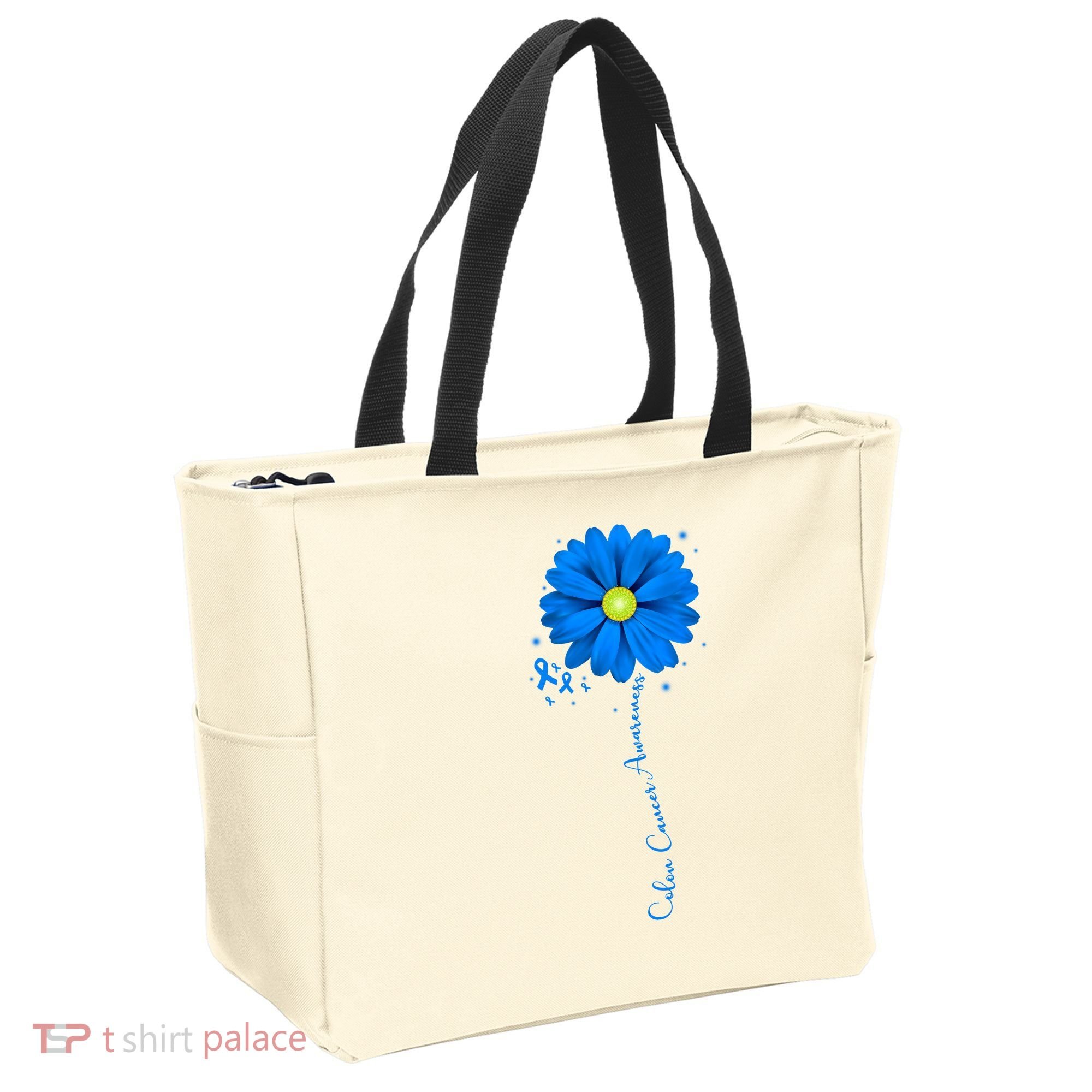 Colon Cancer Awareness Ribbon Daisy Tote Bag