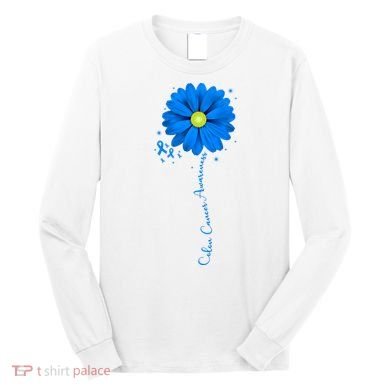 Colon Cancer Awareness Ribbon Daisy Long Sleeve Shirt