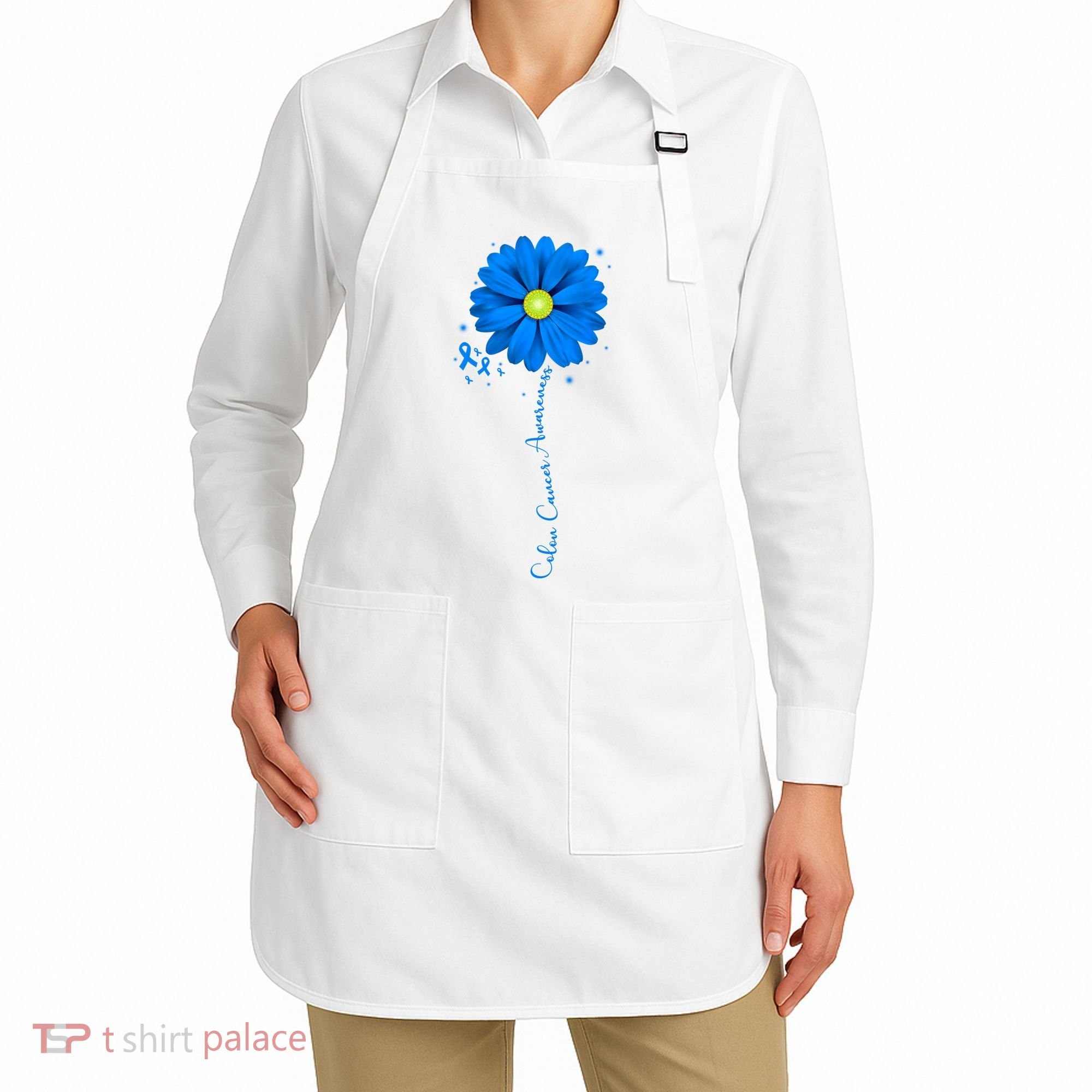 Colon Cancer Awareness Ribbon Daisy Apron