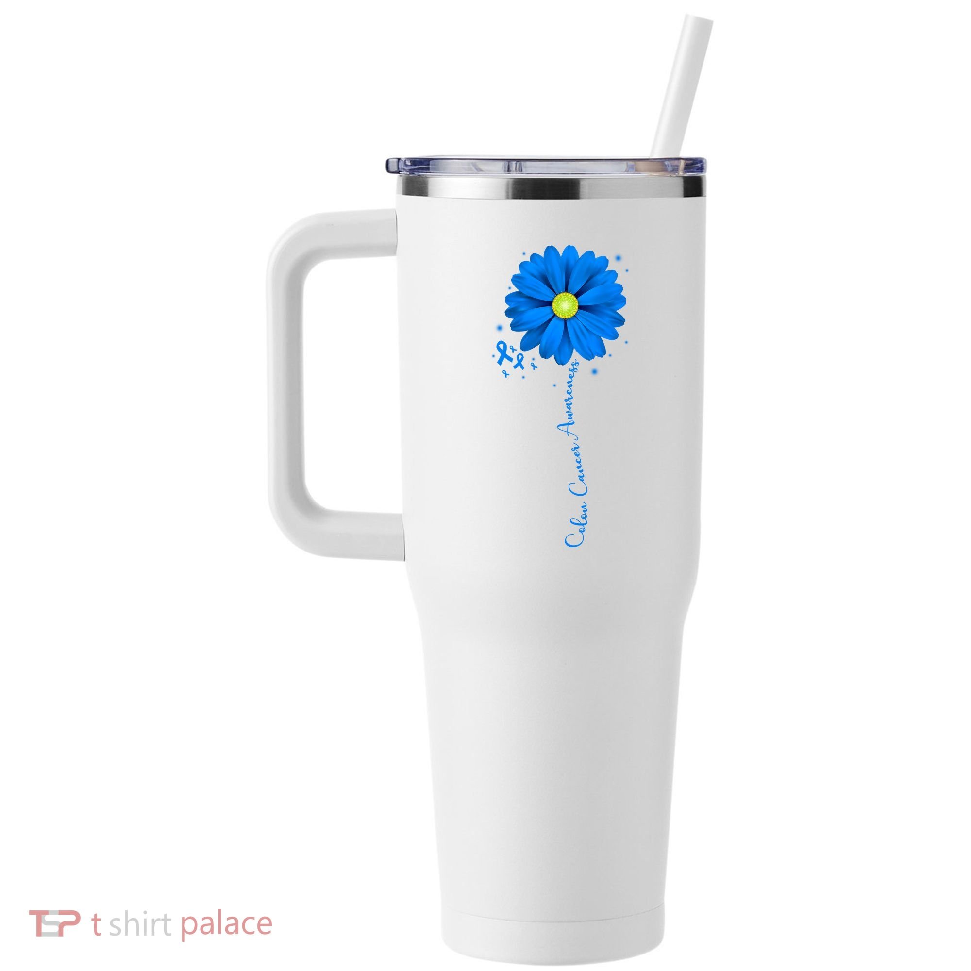 Colon Cancer Awareness Ribbon Daisy 40oz Vacuum Insulated Stainless Steel Travel Tumbler