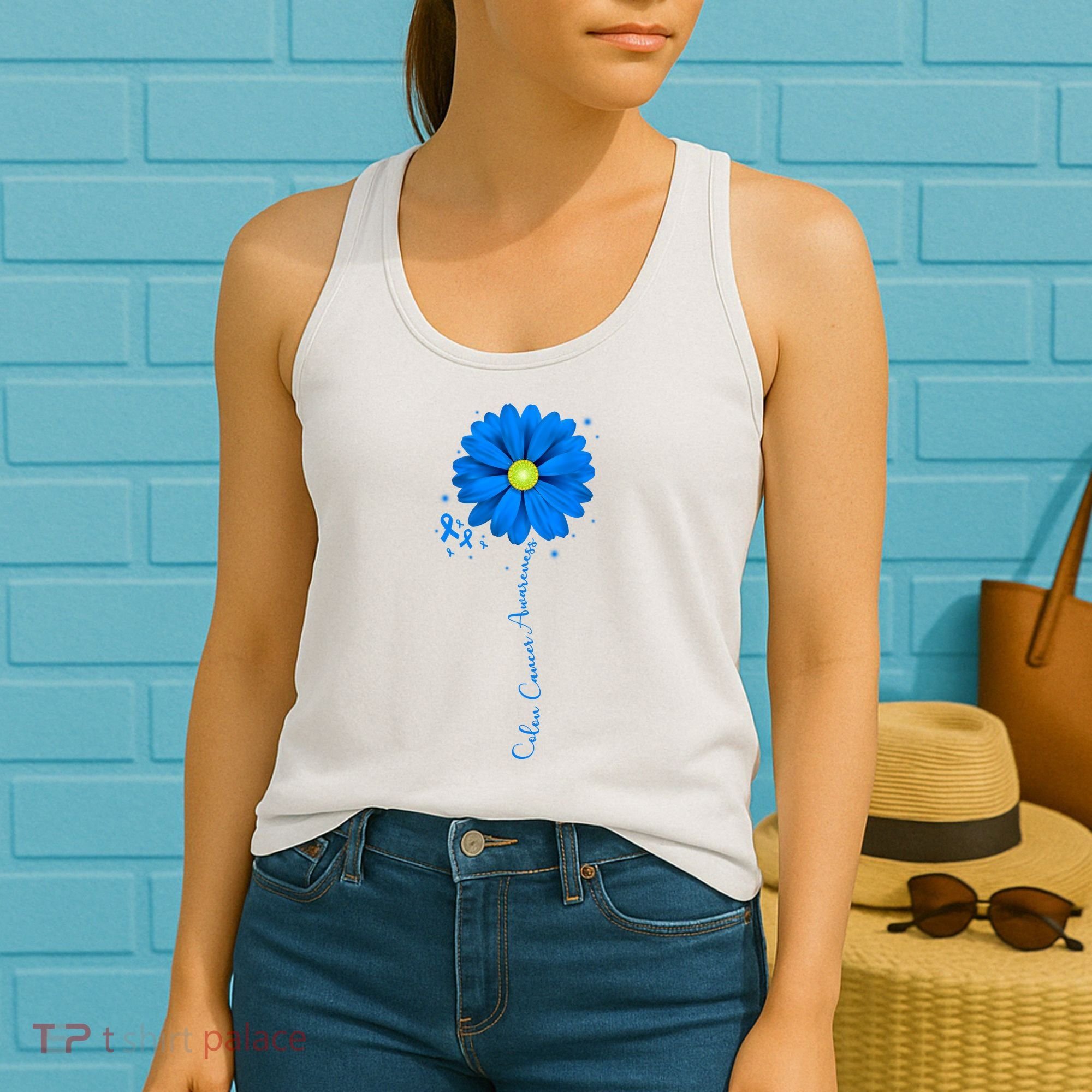 Colon Cancer Awareness Ribbon Daisy Women's Tank Top