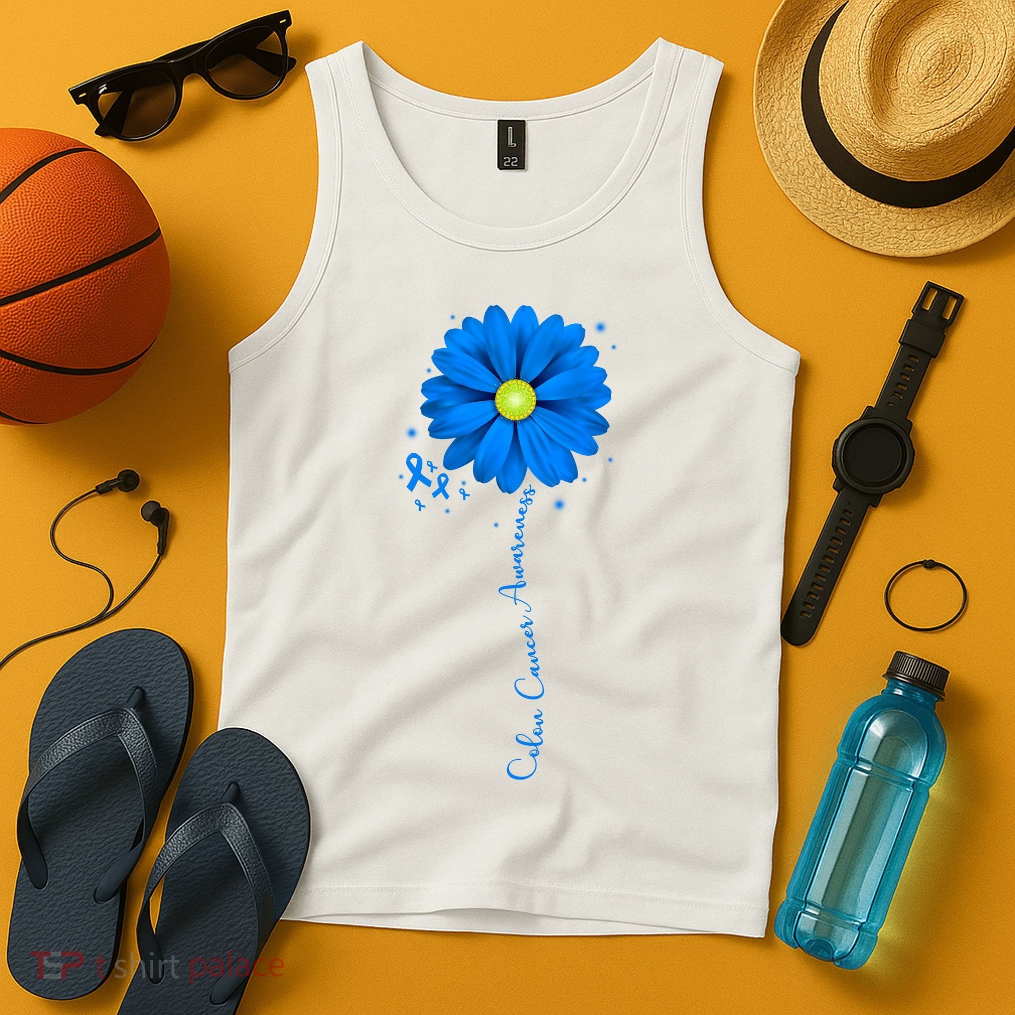 Colon Cancer Awareness Ribbon Daisy Tank Top