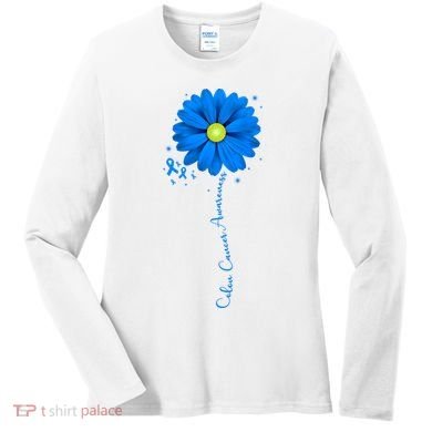 Colon Cancer Awareness Ribbon Daisy Women's Long Sleeve Shirt
