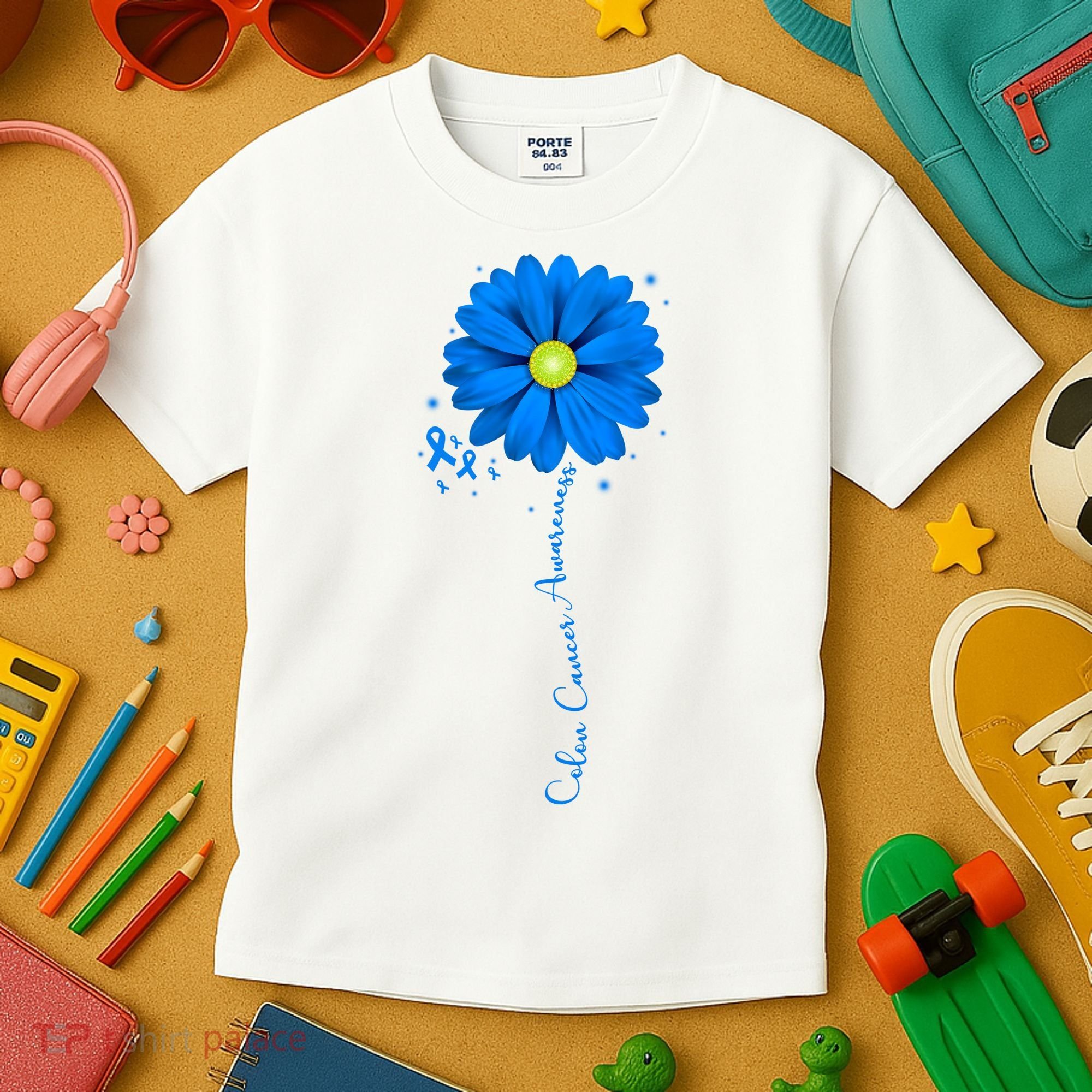 Colon Cancer Awareness Ribbon Daisy Kids T-Shirt