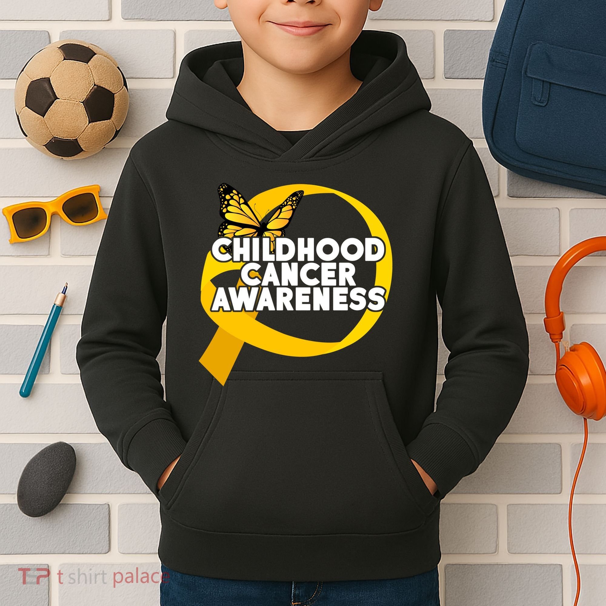 Childhood Cancer Awareness Butterfly Ribbon Kids Hoodie