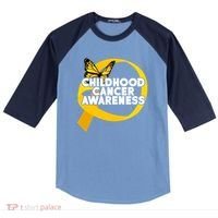 Childhood Cancer Awareness Butterfly Ribbon Raglan Baseball Sleeve Shirt thumb 0