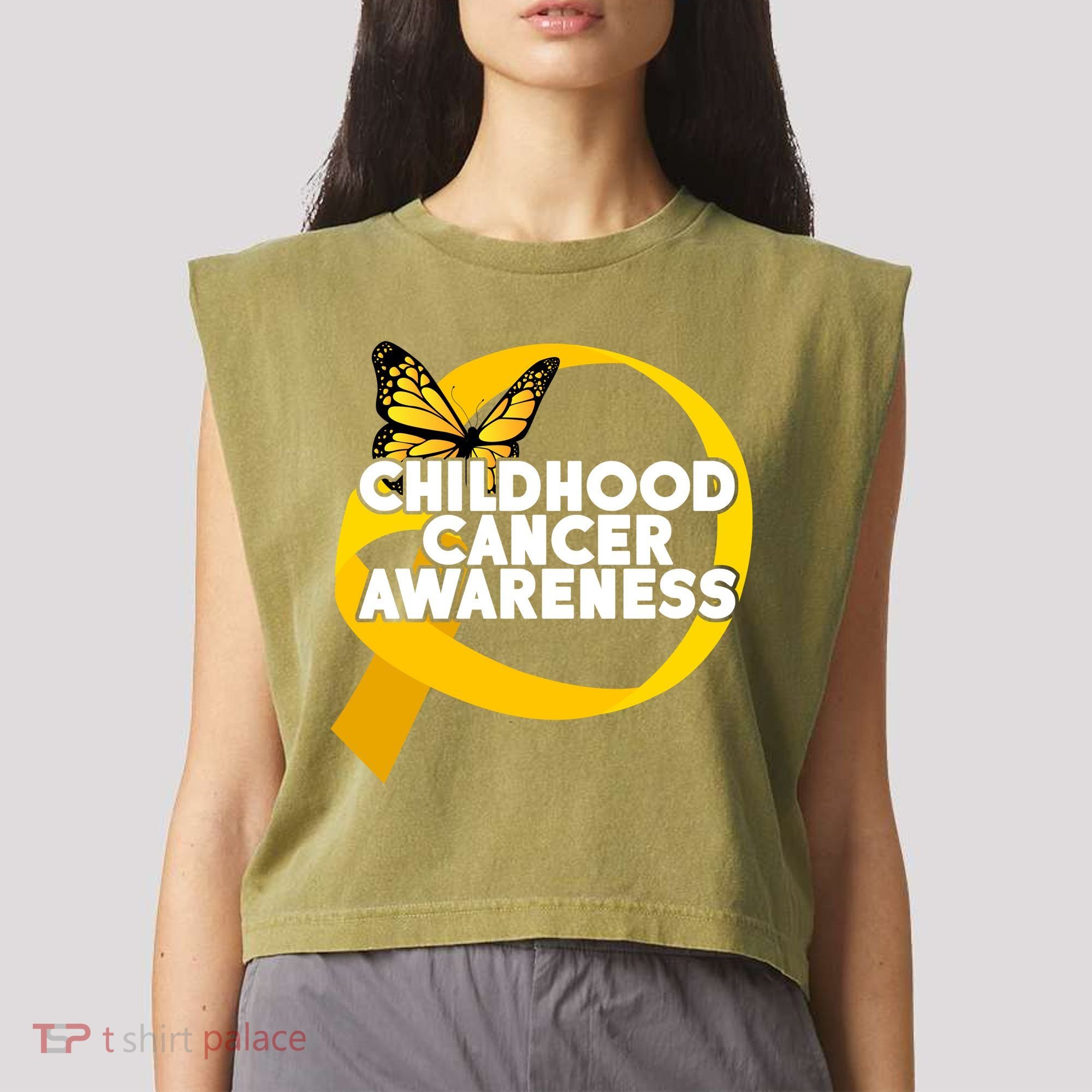 Childhood Cancer Awareness Butterfly Ribbon Garment-Dyed Women's Muscle Tee