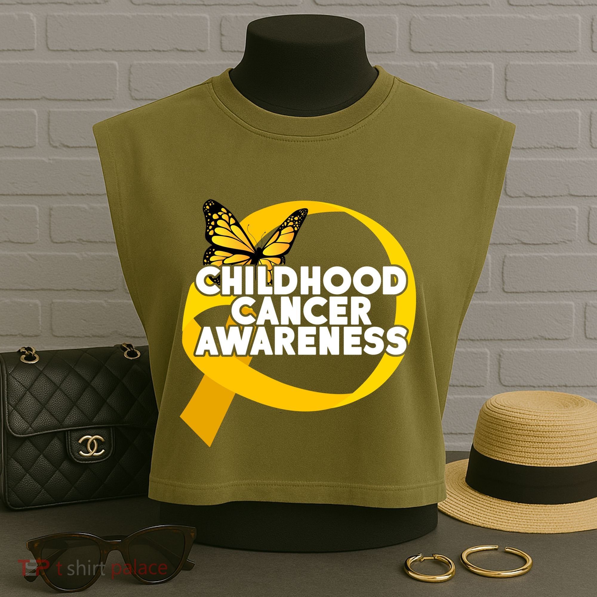 Childhood Cancer Awareness Butterfly Ribbon Garment-Dyed Women's Muscle Tee