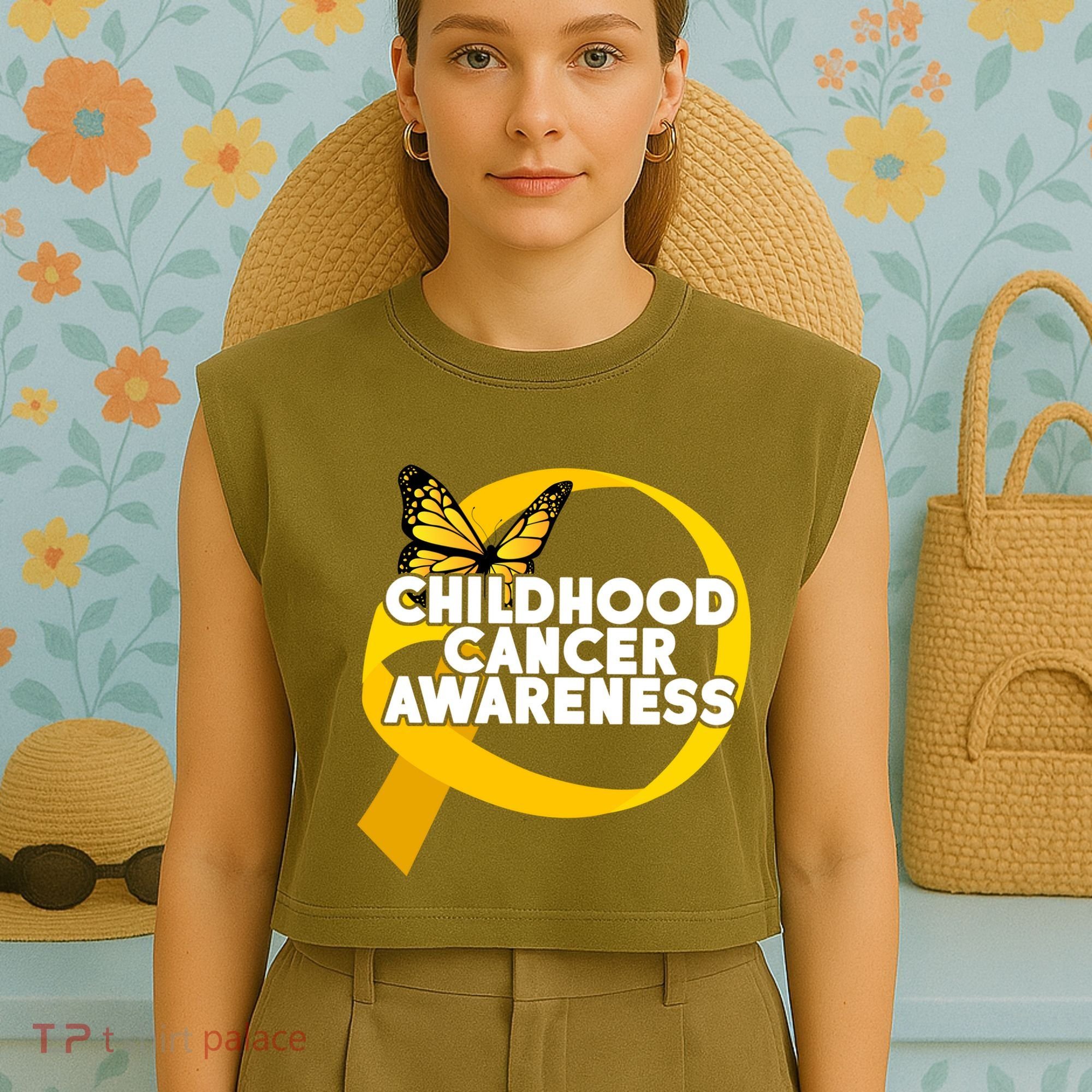 Childhood Cancer Awareness Butterfly Ribbon Garment-Dyed Women's Muscle Tee