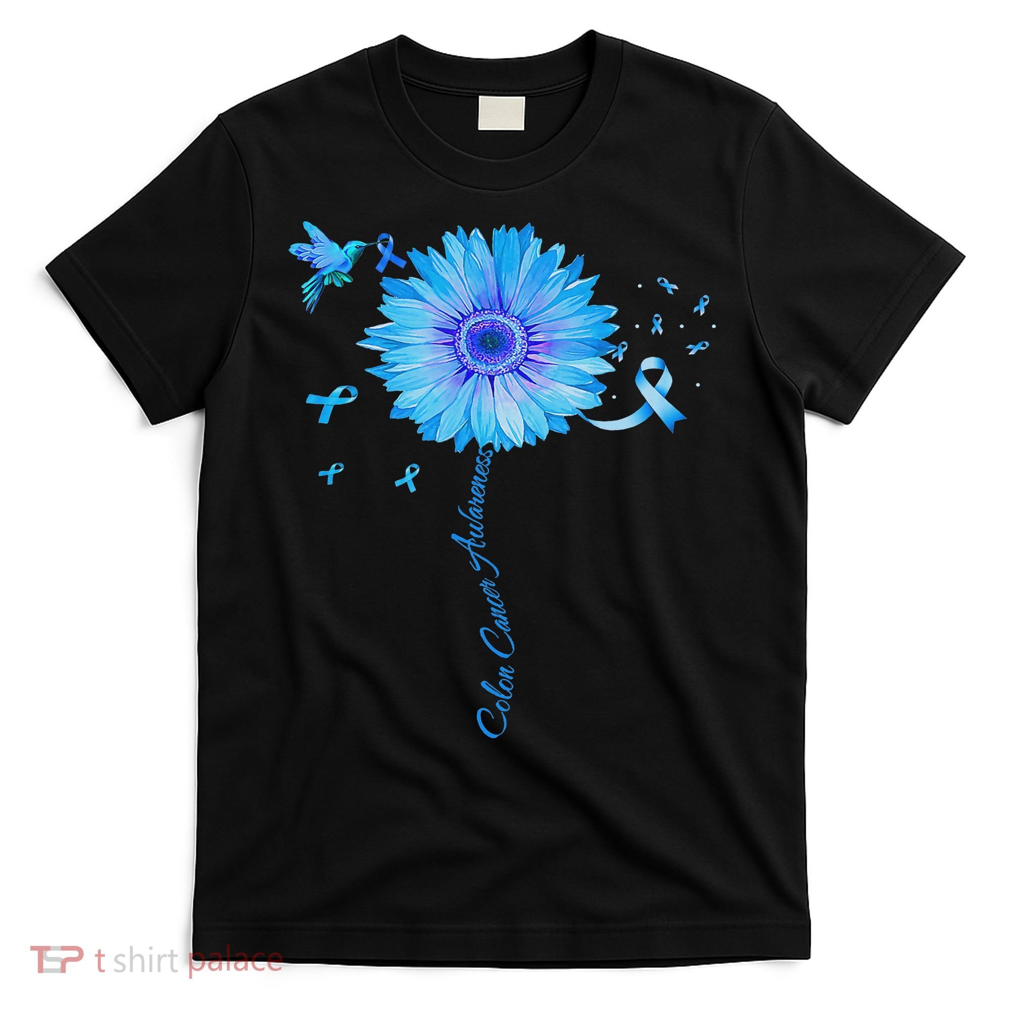 Colon Cancer Awareness Colorectal Blue Ribbon Sunflower T-Shirt