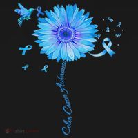 Colon Cancer Awareness Colorectal Blue Ribbon Sunflower T-Shirt thumb 7