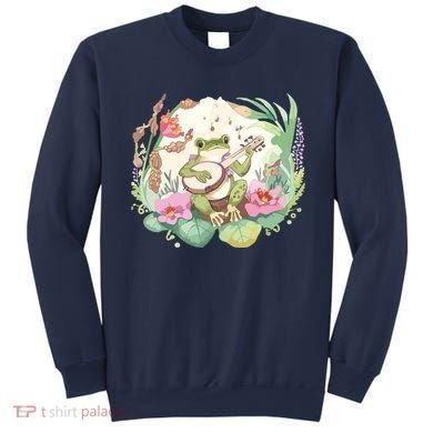 Cottage Core Aesthetic Frog Playing Banjo Guitar Vintage Sweatshirt