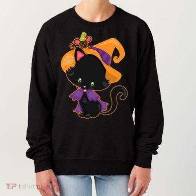 Cute Cat And Mouse Halloween Witch Women's Sweatshirt