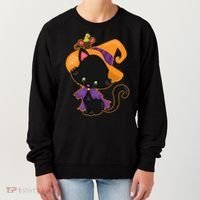 Cute Cat And Mouse Halloween Witch Women's Sweatshirt thumb 0