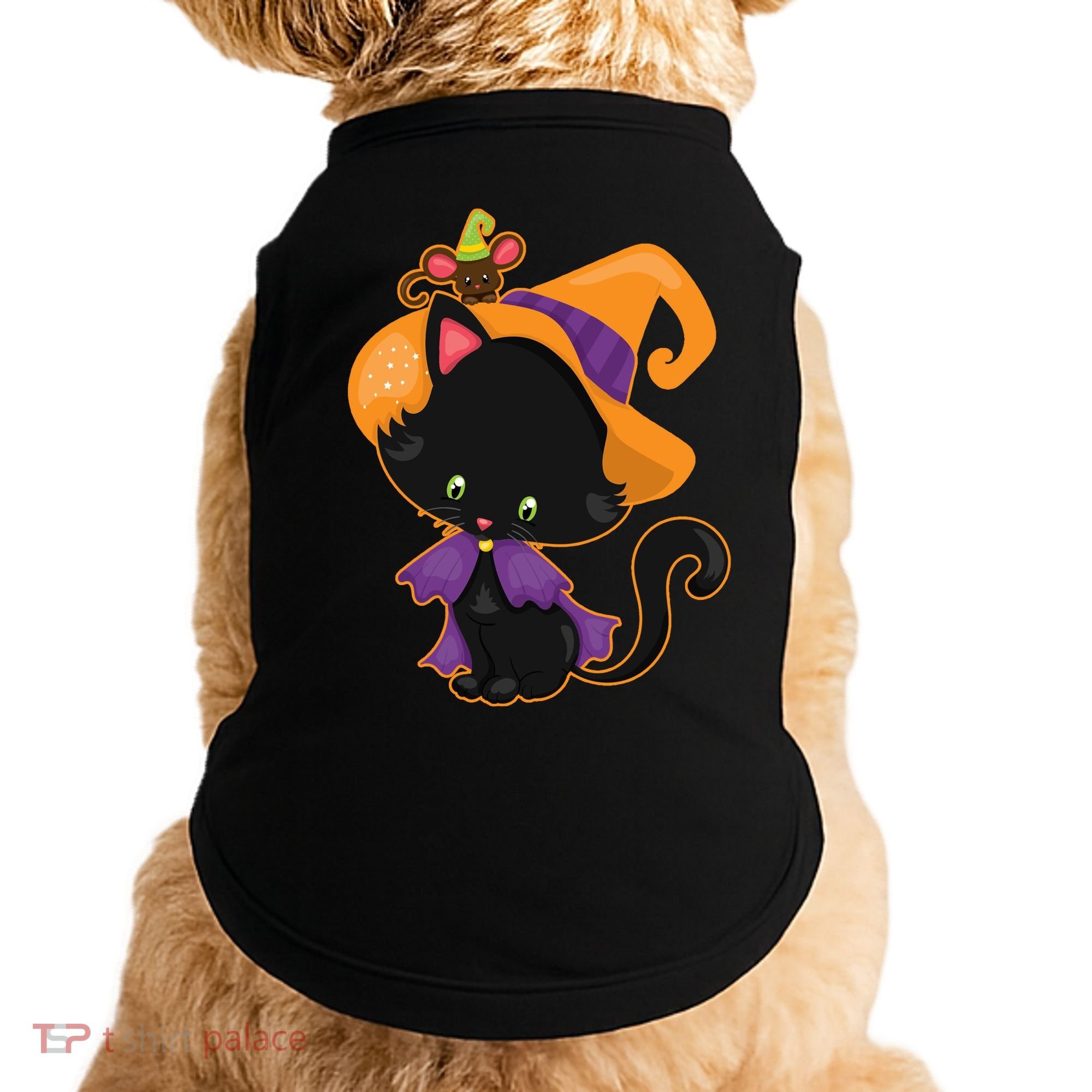 Cute Cat And Mouse Halloween Witch Doggie Tank