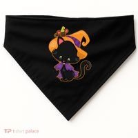 Cute Cat And Mouse Halloween Witch USA-Made Doggie Bandana thumb 0