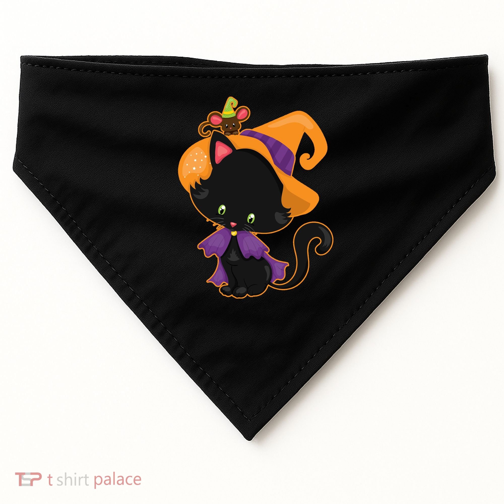Cute Cat And Mouse Halloween Witch USA-Made Doggie Bandana