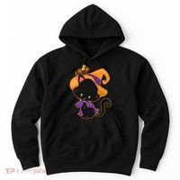 Cute Cat And Mouse Halloween Witch Hoodie thumb 0