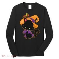 Cute Cat And Mouse Halloween Witch Long Sleeve Shirt thumb 0