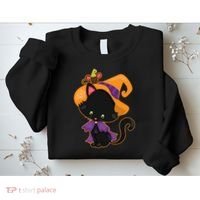 Cute Cat And Mouse Halloween Witch Sweatshirt thumb 2