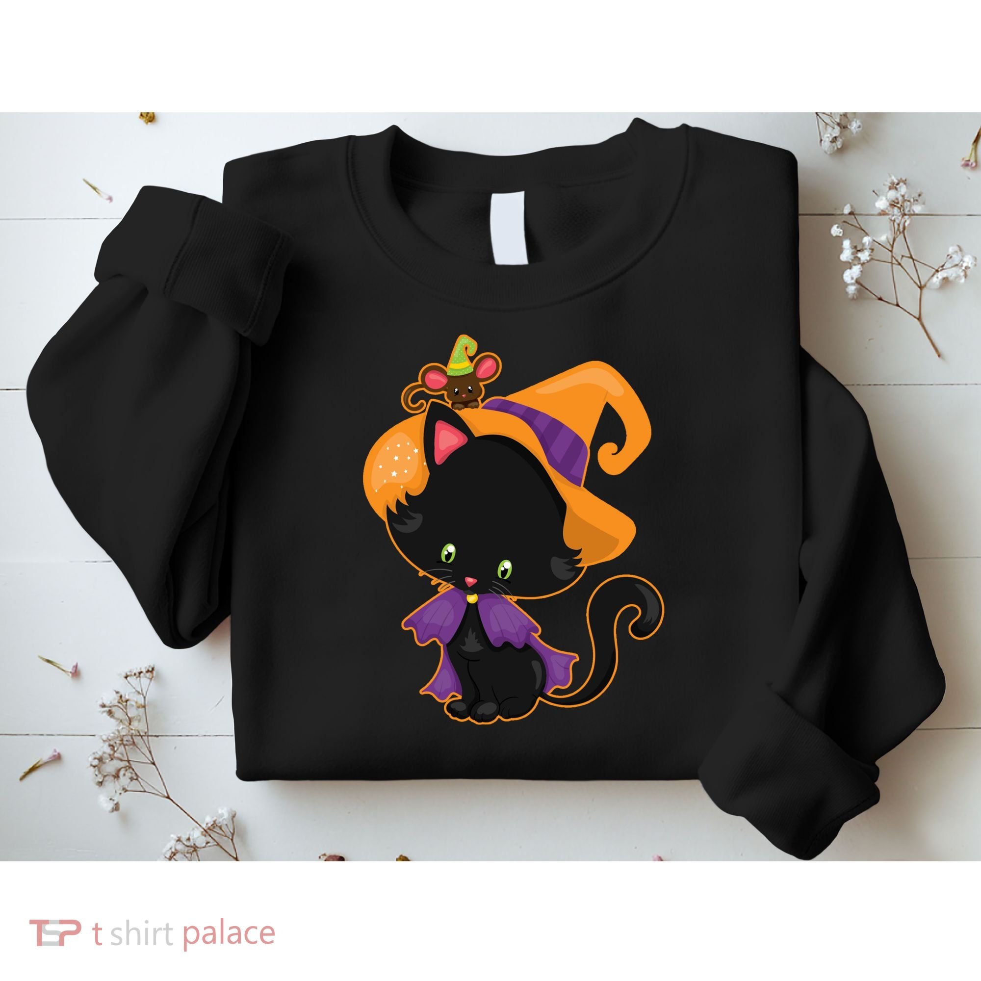 Cute Cat And Mouse Halloween Witch Sweatshirt