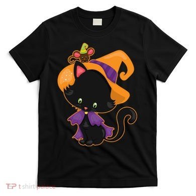 Cute Cat And Mouse Halloween Witch T-Shirt