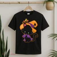 Cute Cat And Mouse Halloween Witch T-Shirt thumb 2