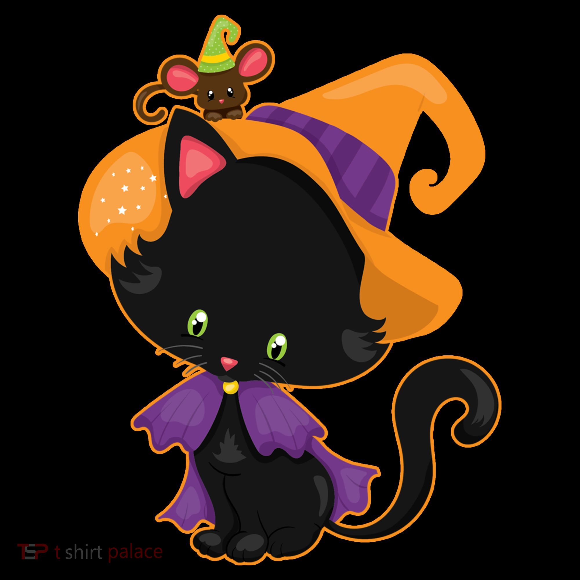 Cute Cat And Mouse Halloween Witch Button