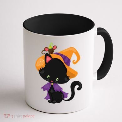 Cute Cat And Mouse Halloween Witch Coffee Mug back