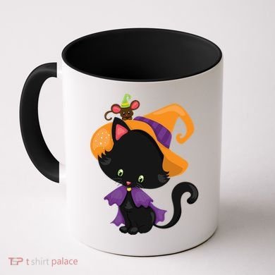 Cute Cat And Mouse Halloween Witch Coffee Mug