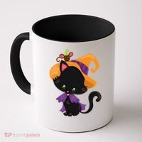 Cute Cat And Mouse Halloween Witch Coffee Mug thumb 0