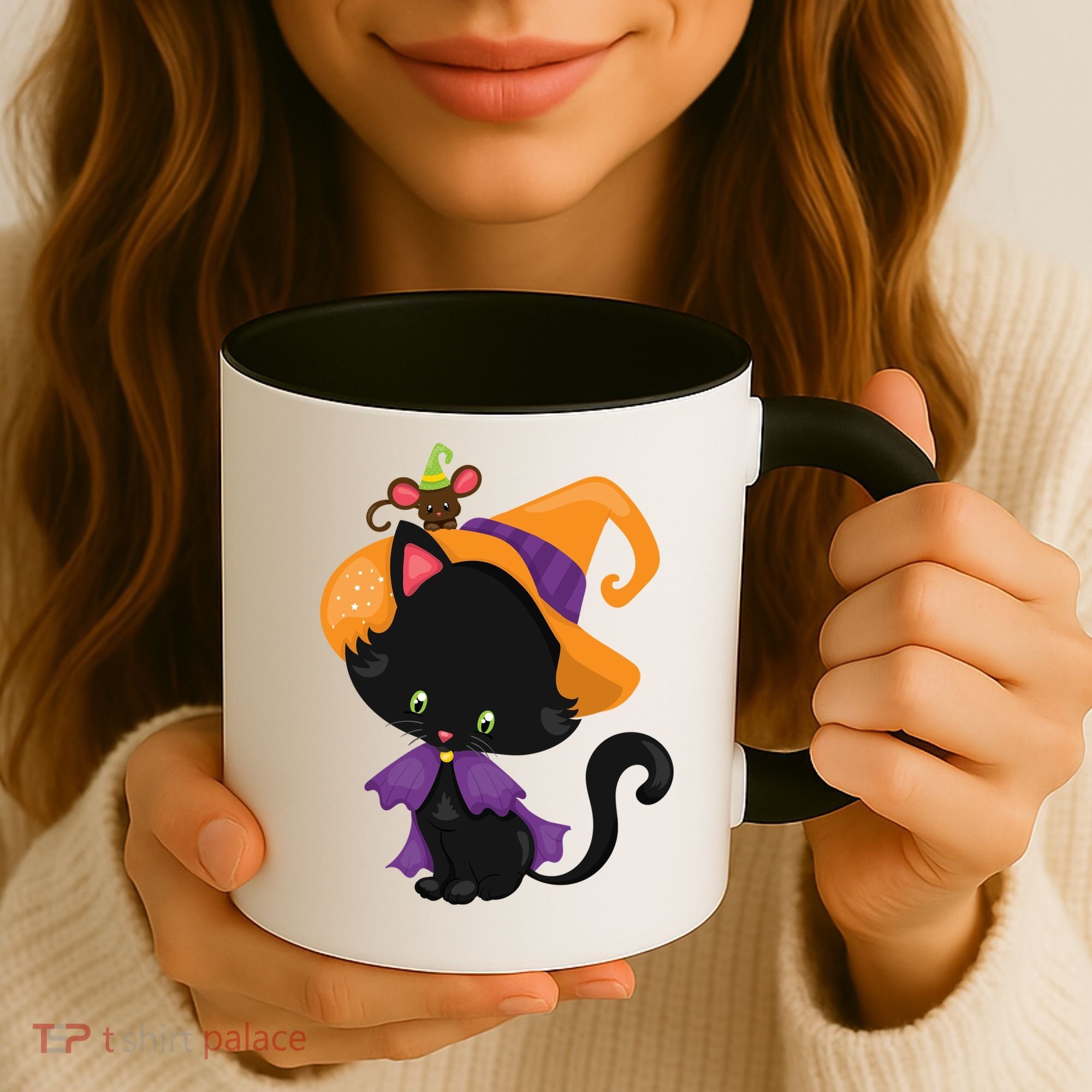 Cute Cat And Mouse Halloween Witch Coffee Mug