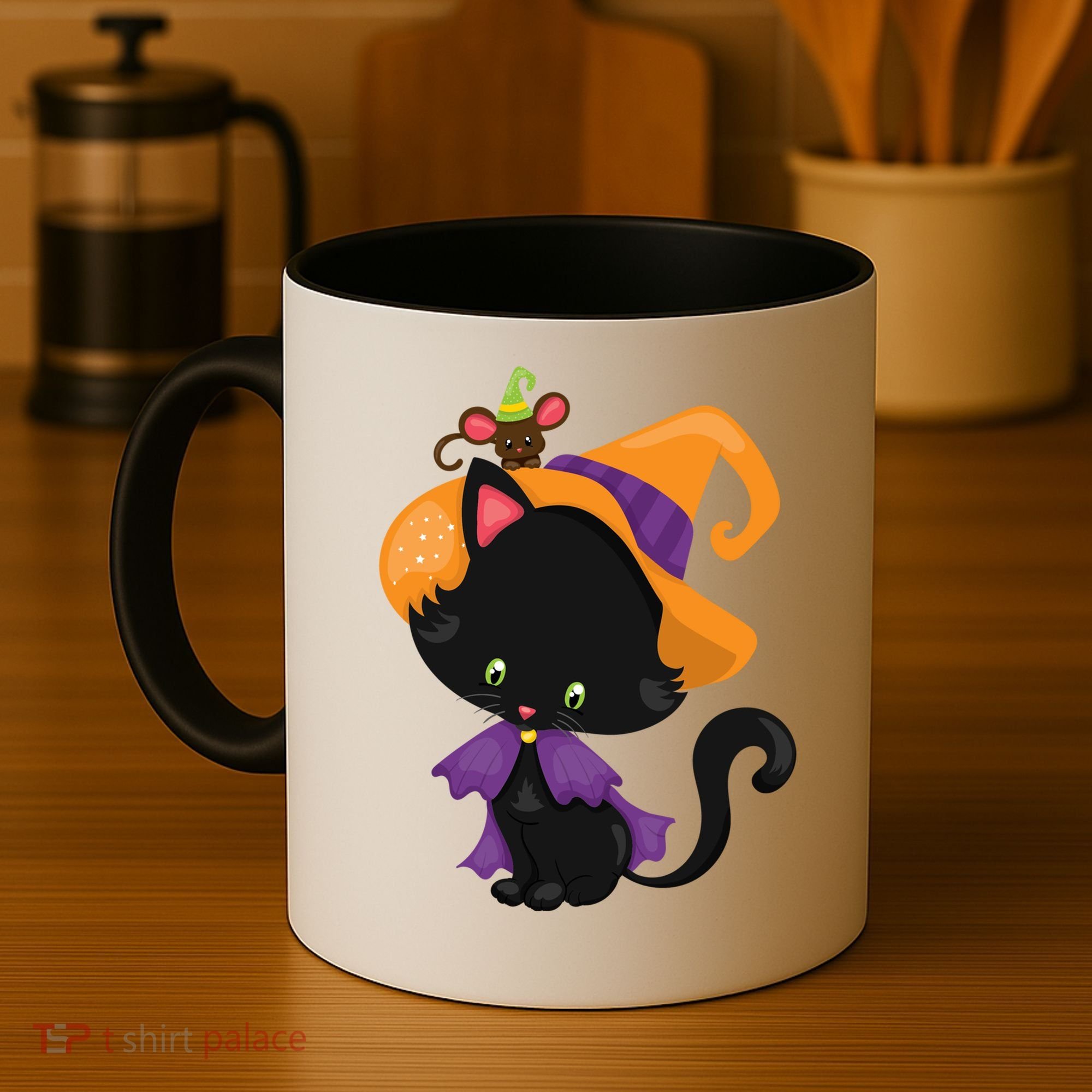 Cute Cat And Mouse Halloween Witch Coffee Mug