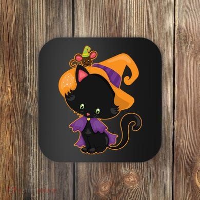 Cute Cat And Mouse Halloween Witch Coaster