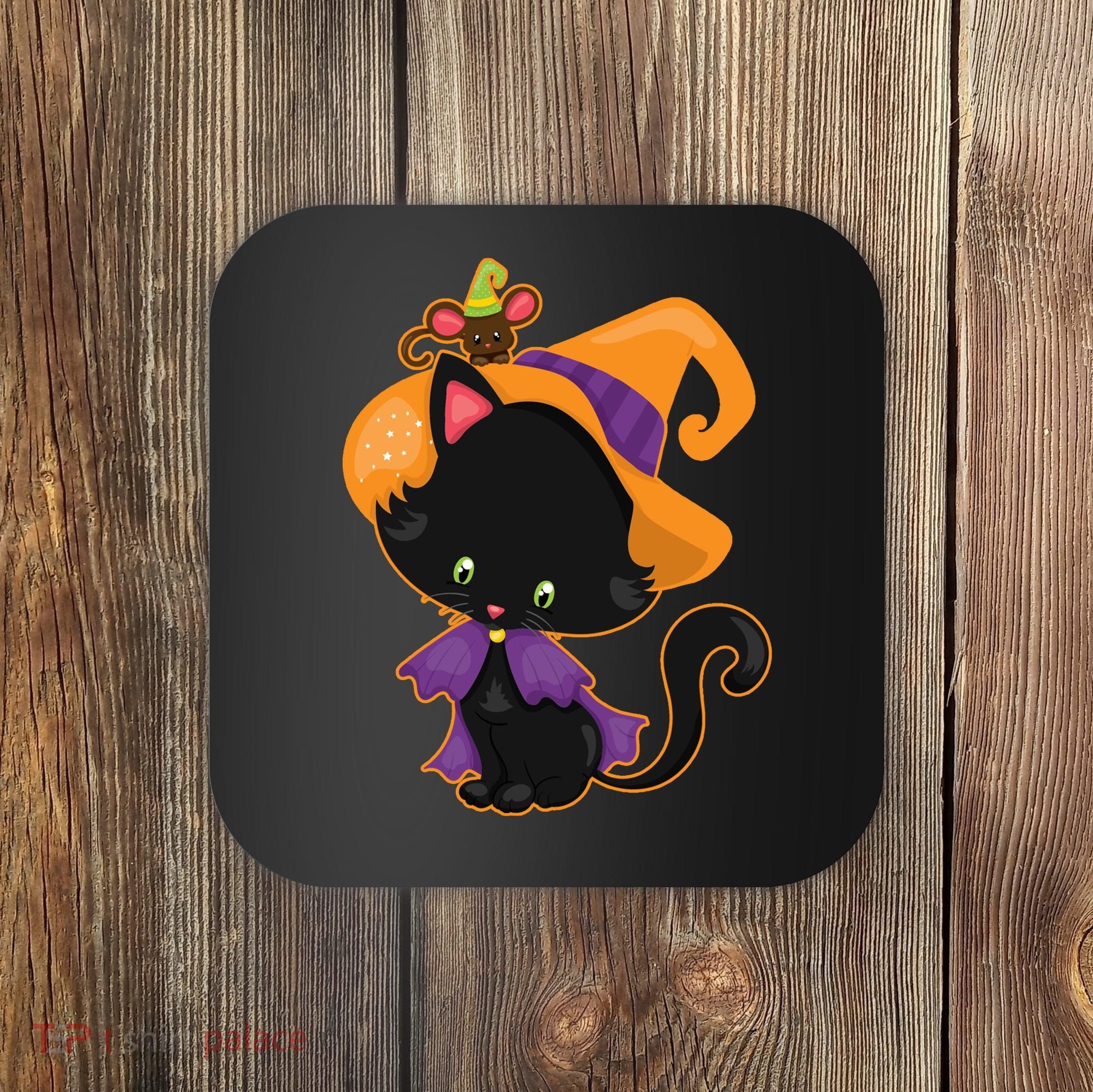 Cute Cat And Mouse Halloween Witch Coaster