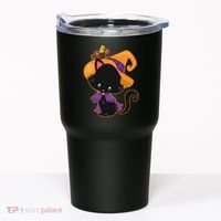 Cute Cat And Mouse Halloween Witch Tumbler thumb 0