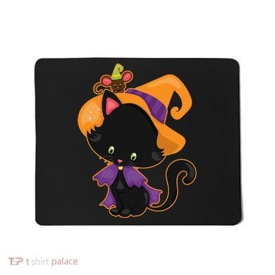 Cute Cat And Mouse Halloween Witch Mousepad
