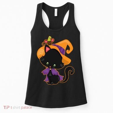 Cute Cat And Mouse Halloween Witch Women's Tank Top