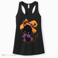 Cute Cat And Mouse Halloween Witch Women's Tank Top thumb 0