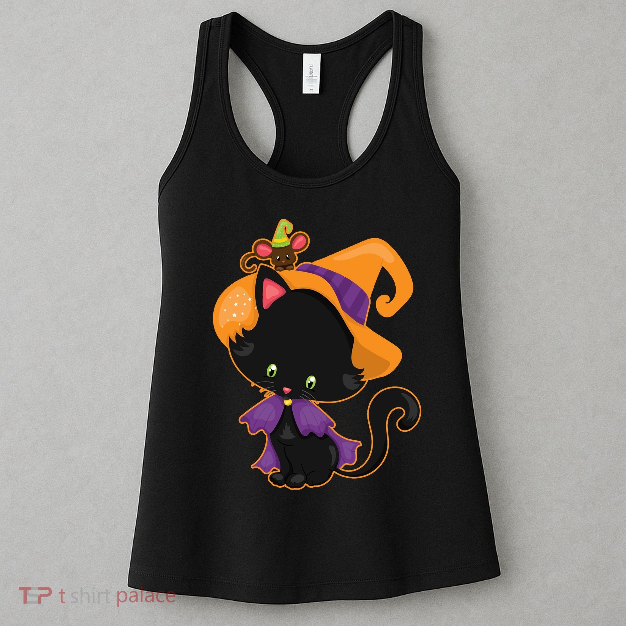 Cute Cat And Mouse Halloween Witch Women's Tank Top