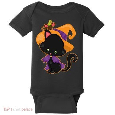 Cute Cat And Mouse Halloween Witch Baby Bodysuit