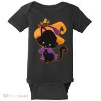 Cute Cat And Mouse Halloween Witch Baby Bodysuit thumb 0